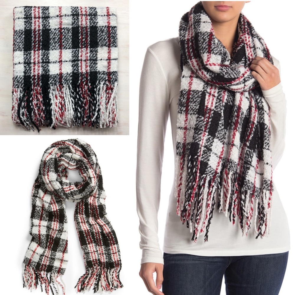 Free People Emerson Plaid Blanket Scarf Ivory